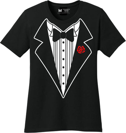 Ladies Faux Tuxedo T-Shirt (Black & Rose)