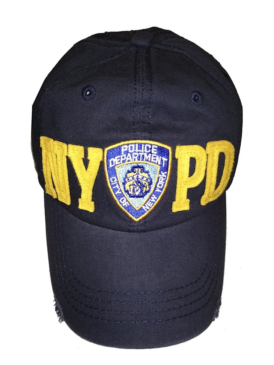 NYPD Baseball Hat New York Police Department Big Gold Distressed Navy Blue - NYC Factory