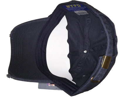NYPD Baseball Hat New York Police Department Big Gold Distressed Navy Blue - NYC Factory
