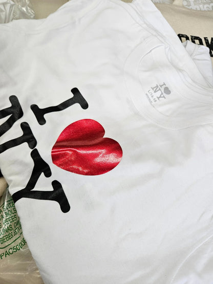 I Love NY Kids Shimmer Heart T-Shirt Officially Licensed Unisex Tees (Youth, White)
