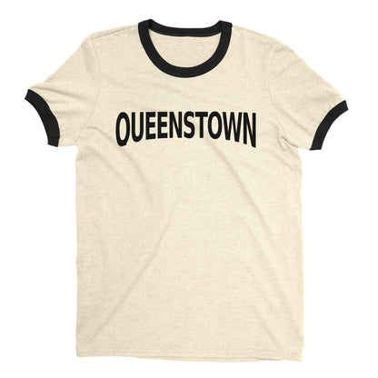 Queenstown New Zealand Ringer Tee Retro Style Men's T-Shirt - NYC Factory - Natural