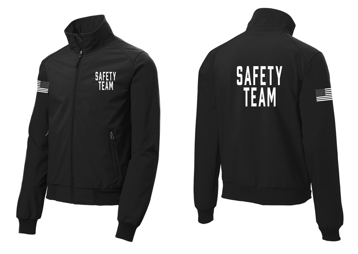 NYC Factory Safety Team Soft Shell Bomber Jacket (Classic) - Chest + Back + US Flag Sleeve - Black