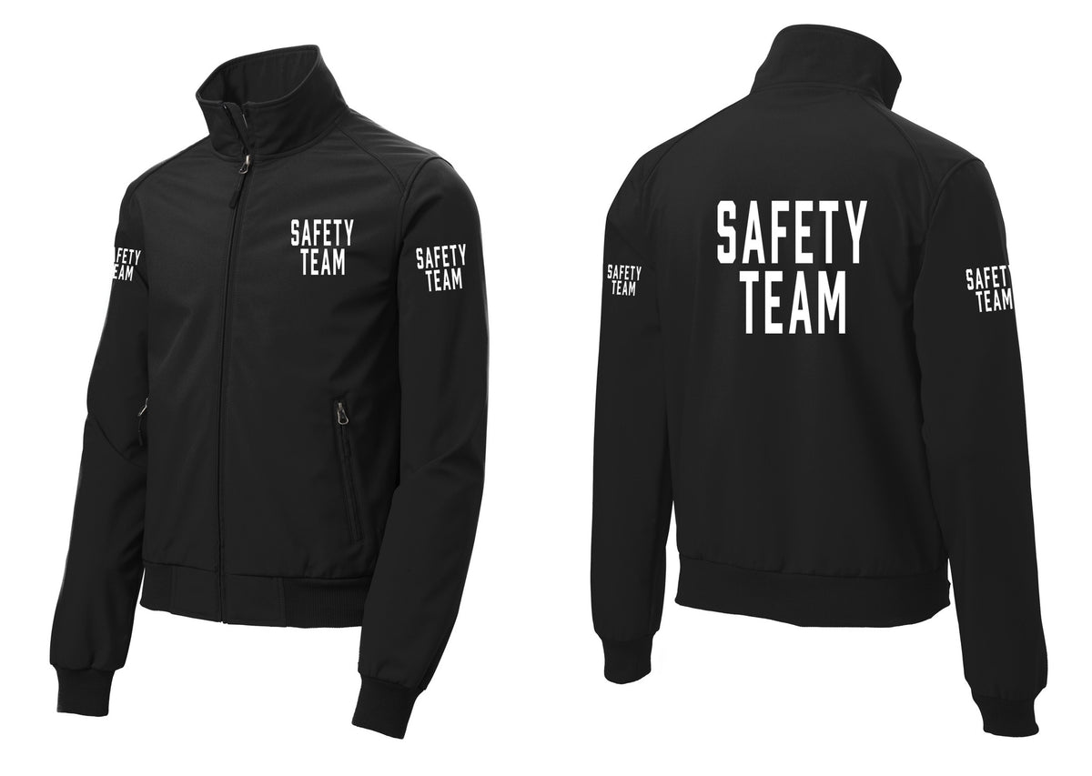 NYC Factory Safety Team Soft Shell Bomber Jacket (Classic) - Chest + Back + Safety Team Sleeves - Black