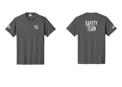 NYC Factory Safety Team T-Shirt for Events, Venues & Volunteers (Classic) - Chest + Back + US Flag Sleeve - Charcoal