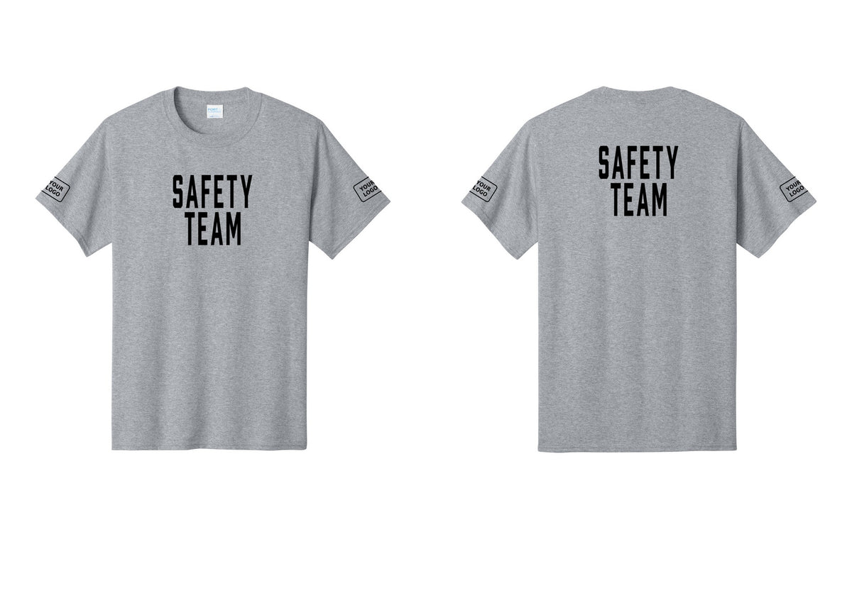 NYC Factory Custom Logo Safety Team T-Shirt for Events, Venues & Volunteers (Classic) - Front + Back + Your Logo Sleeves - Athletic Heather