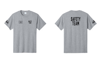 NYC Factory Custom Logo Safety Team T-Shirt for Events, Venues & Volunteers (Classic) - SAFETY TEAM + Your Logo + Back + US Flag Sleeve - Athletic Heather