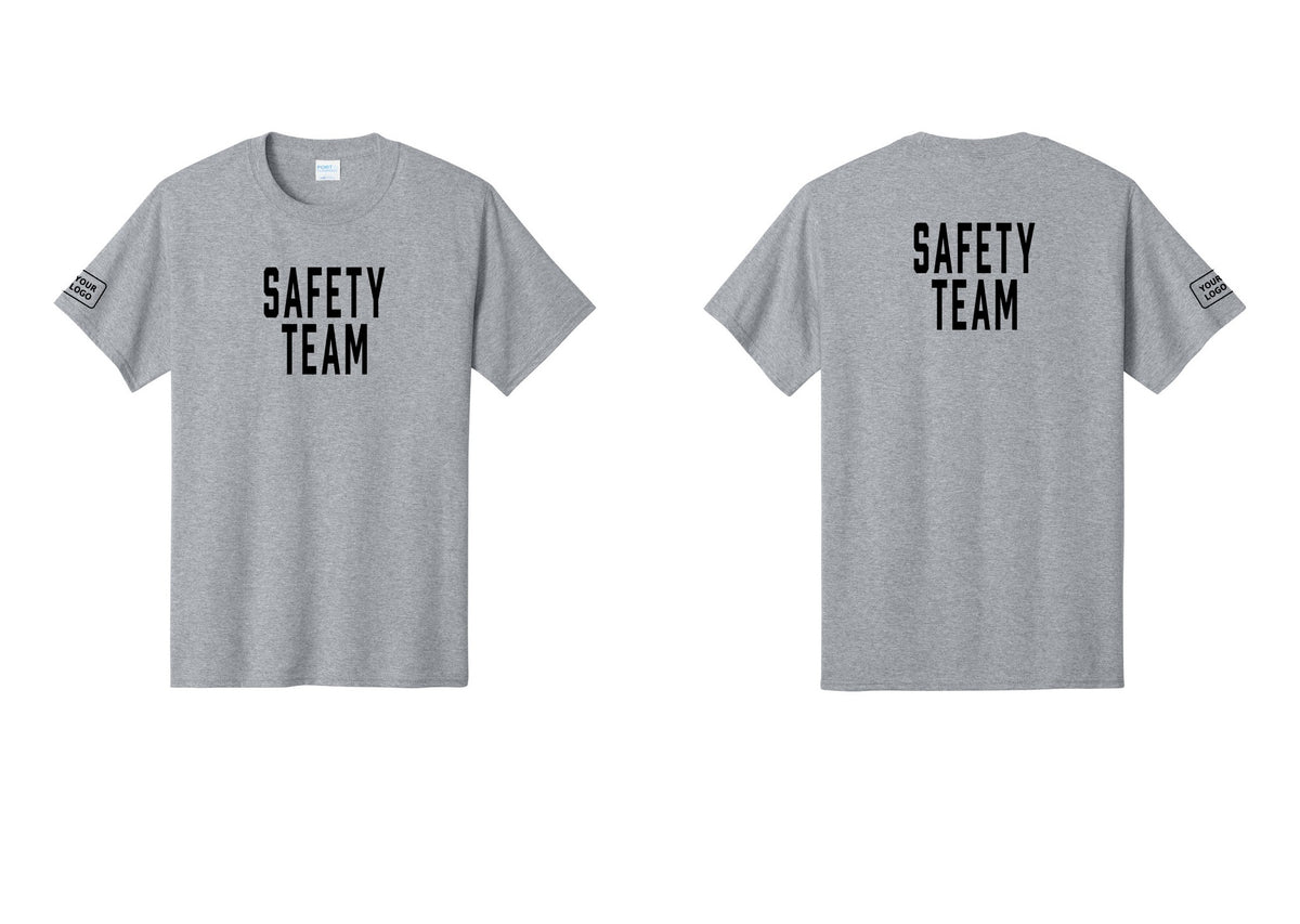 NYC Factory Custom Logo Safety Team T-Shirt for Events, Venues & Volunteers (Classic) - Front + Back + Your Logo Sleeve - Athletic Heather