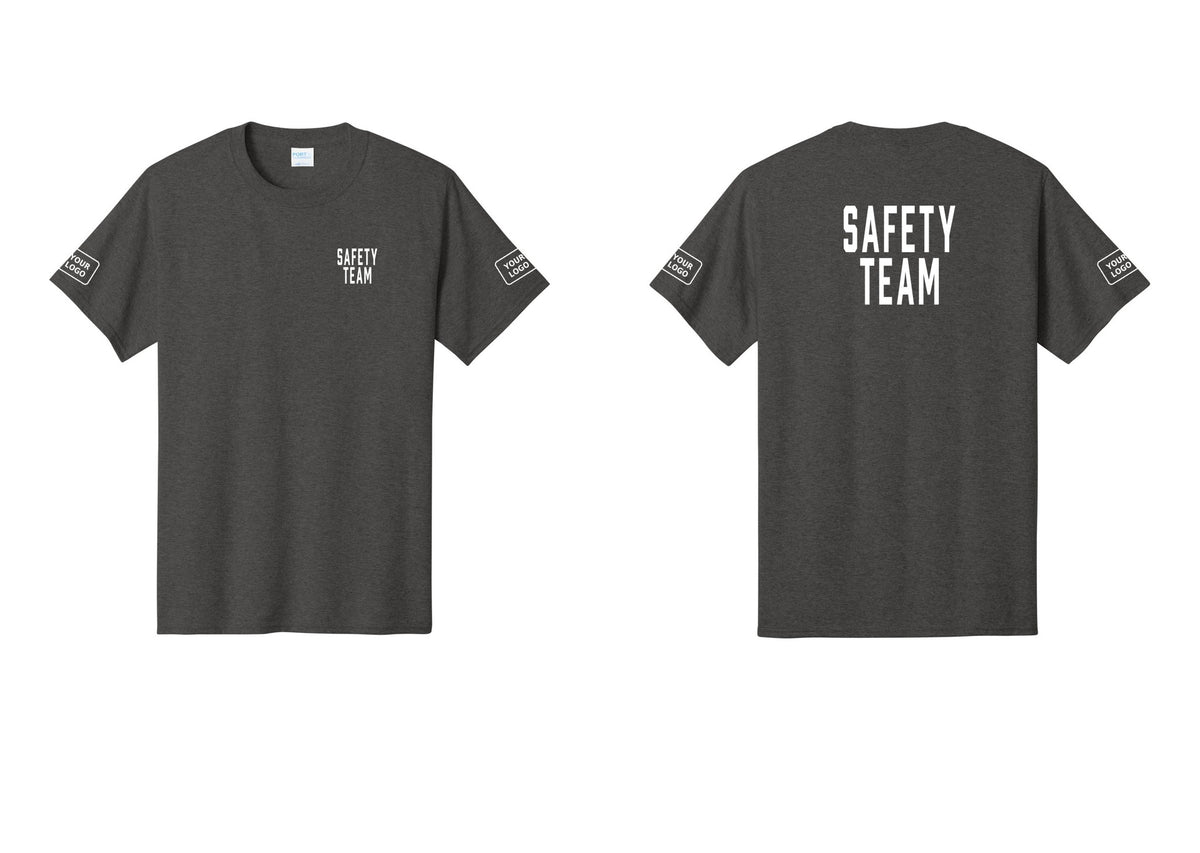 NYC Factory Custom Logo Safety Team T-Shirt for Events, Venues & Volunteers (Classic) - Chest + Back + Your Logo Sleeves - Dark Heather Grey