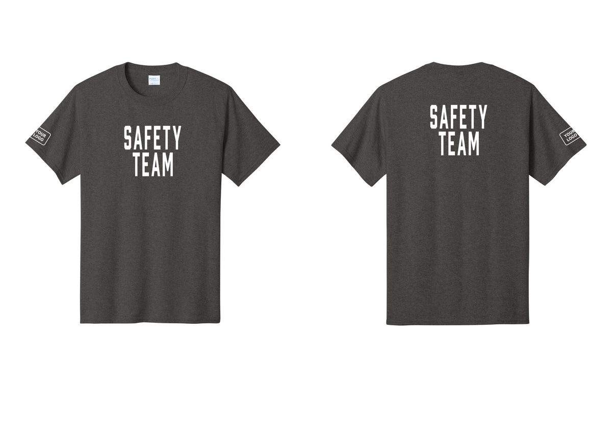 NYC Factory Custom Logo Safety Team T-Shirt for Events, Venues & Volunteers (Classic) - Front + Back + Your Logo Sleeve - Dark Heather Grey