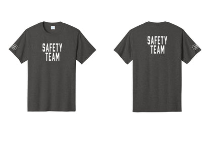 NYC Factory Custom Logo Safety Team T-Shirt for Events, Venues & Volunteers (Classic) - Front + Back + Your Logo Sleeve - Dark Heather Grey