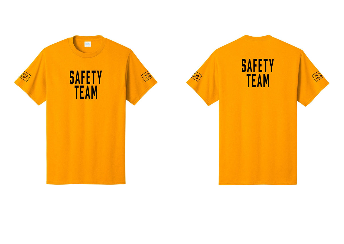 NYC Factory Custom Logo Safety Team T-Shirt for Events, Venues & Volunteers (Classic) - Front + Back + Your Logo Sleeves - Gold