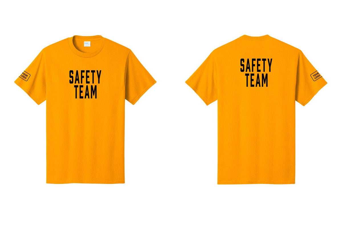 NYC Factory Custom Logo Safety Team T-Shirt for Events, Venues & Volunteers (Classic) - Front + Back + Your Logo Sleeve - Gold