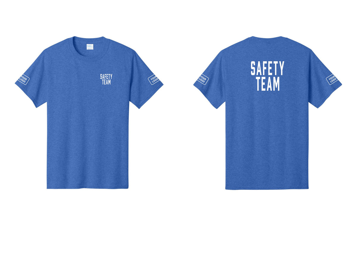 NYC Factory Custom Logo Safety Team T-Shirt for Events, Venues & Volunteers (Classic) - Chest + Back + Your Logo Sleeves - Heather Royal