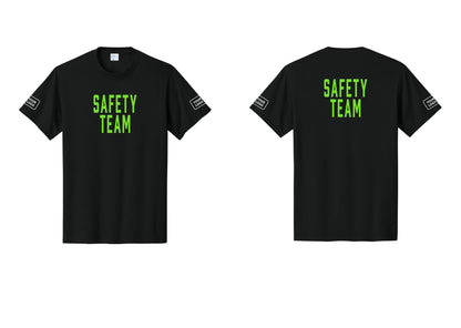 NYC Factory Custom Logo Safety Team T-Shirt for Events, Venues & Volunteers (Classic) - Front + Back + Your Logo Sleeves - Black / Neon