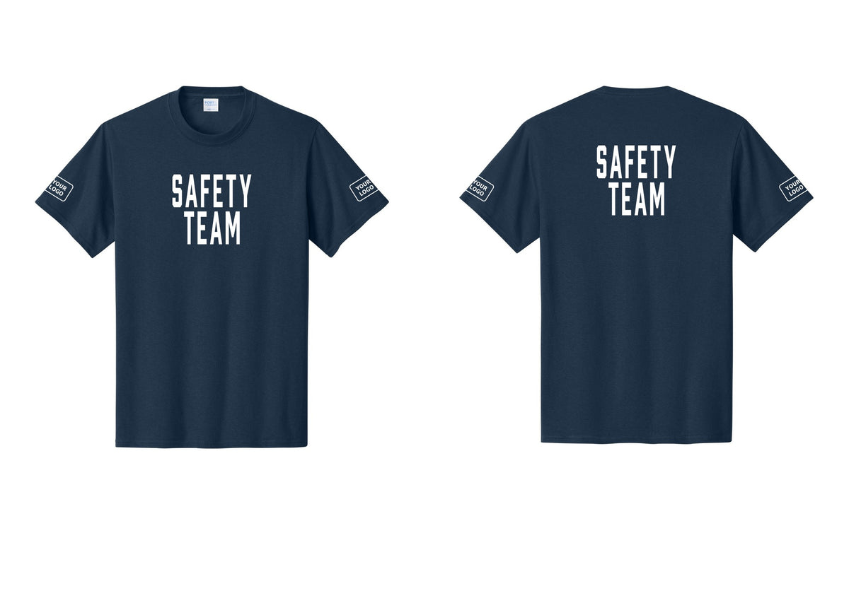 NYC Factory Custom Logo Safety Team T-Shirt for Events, Venues & Volunteers (Classic) - Front + Back + Your Logo Sleeves - Navy
