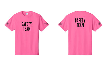 NYC Factory Custom Logo Safety Team T-Shirt for Events, Venues & Volunteers (Classic) - Front + Back + Your Logo Sleeves - Neon Pink