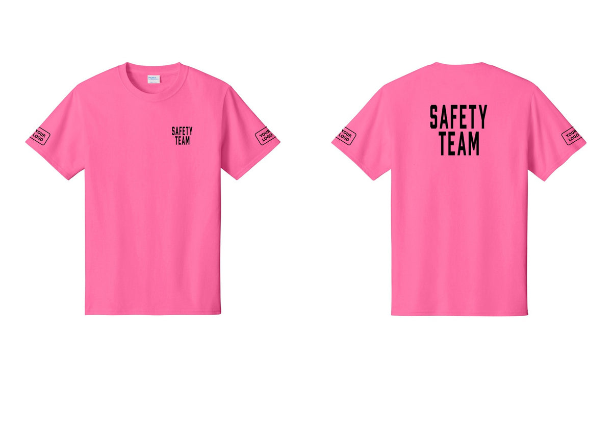NYC Factory Custom Logo Safety Team T-Shirt for Events, Venues & Volunteers (Classic) - Chest + Back + Your Logo Sleeves - Neon Pink