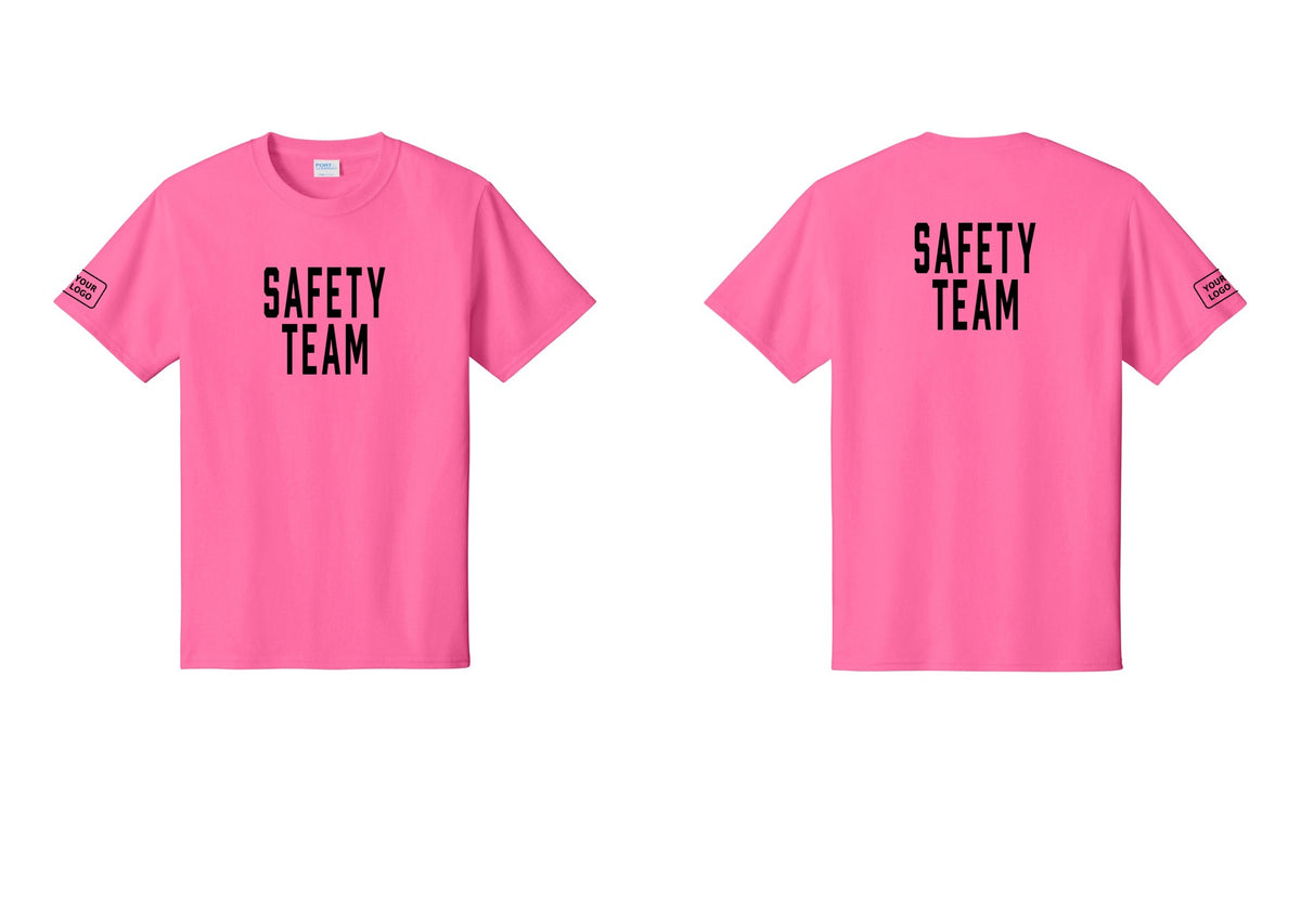 NYC Factory Custom Logo Safety Team T-Shirt for Events, Venues & Volunteers (Classic) - Front + Back + Your Logo Sleeve - Neon Pink