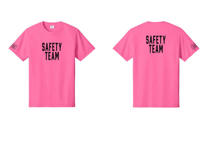 NYC Factory Custom Logo Safety Team T-Shirt for Events, Venues & Volunteers (Classic) - Front + Back + Your Logo Sleeve - Neon Pink