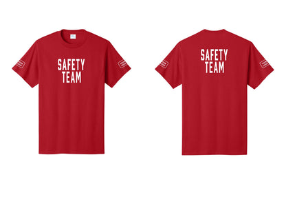 NYC Factory Custom Logo Safety Team T-Shirt for Events, Venues & Volunteers (Classic) - Front + Back + Your Logo Sleeves - Red