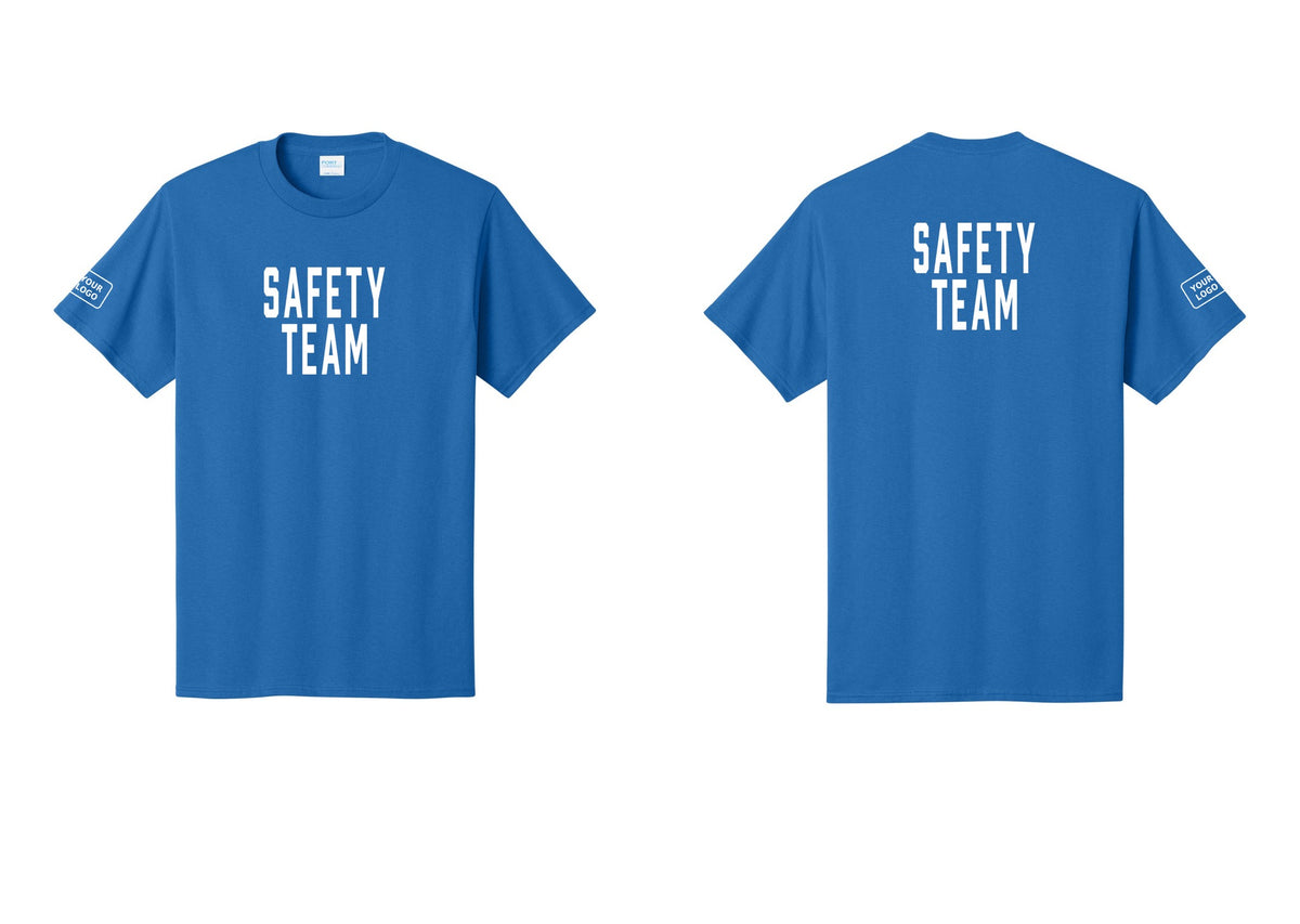 NYC Factory Custom Logo Safety Team T-Shirt for Events, Venues & Volunteers (Classic) - Front + Back + Your Logo Sleeve - Royal