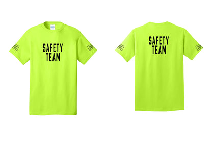 NYC Factory Custom Logo Safety Team T-Shirt for Events, Venues & Volunteers (Classic) - Front + Back + Your Logo Sleeves - Safety Green