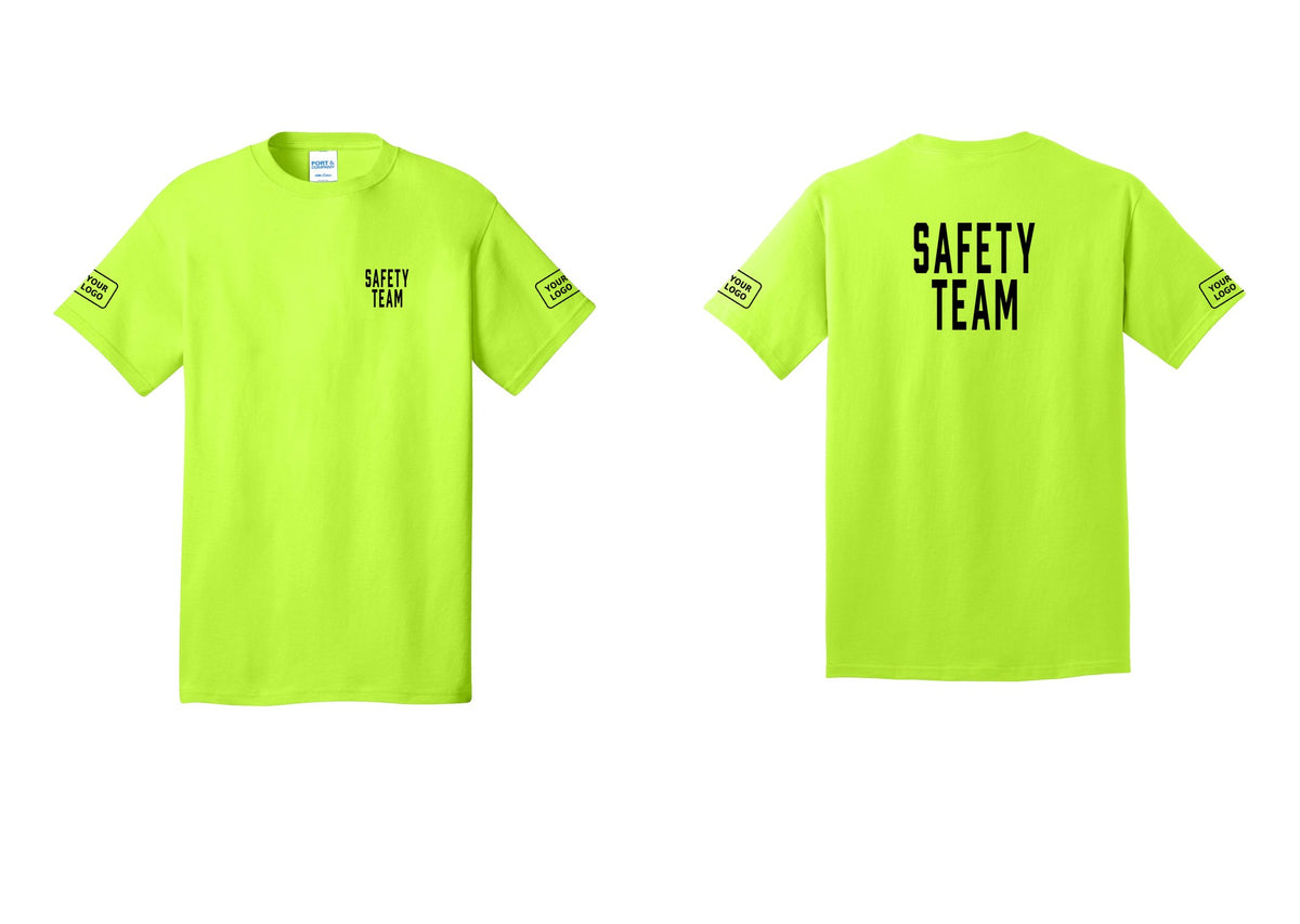 NYC Factory Custom Logo Safety Team T-Shirt for Events, Venues & Volunteers (Classic) - Chest + Back + Your Logo Sleeves - Safety Green