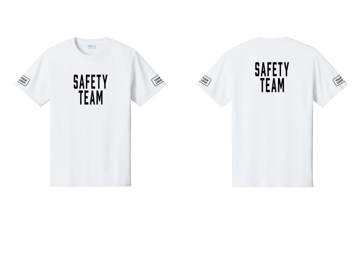 NYC Factory Custom Logo Safety Team T-Shirt for Events, Venues & Volunteers (Classic) - Front + Back + Your Logo Sleeves - White