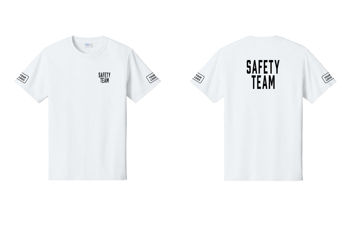 NYC Factory Custom Logo Safety Team T-Shirt for Events, Venues & Volunteers (Classic) - Chest + Back + Your Logo Sleeves - White