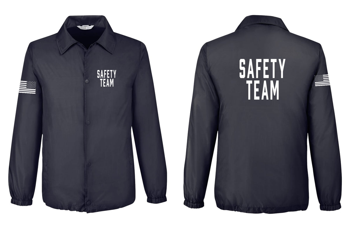 NYC Factory Safety Team Snap-Front Coaches Jacket (Classic) - Chest + Back + US Flag Sleeve - Black