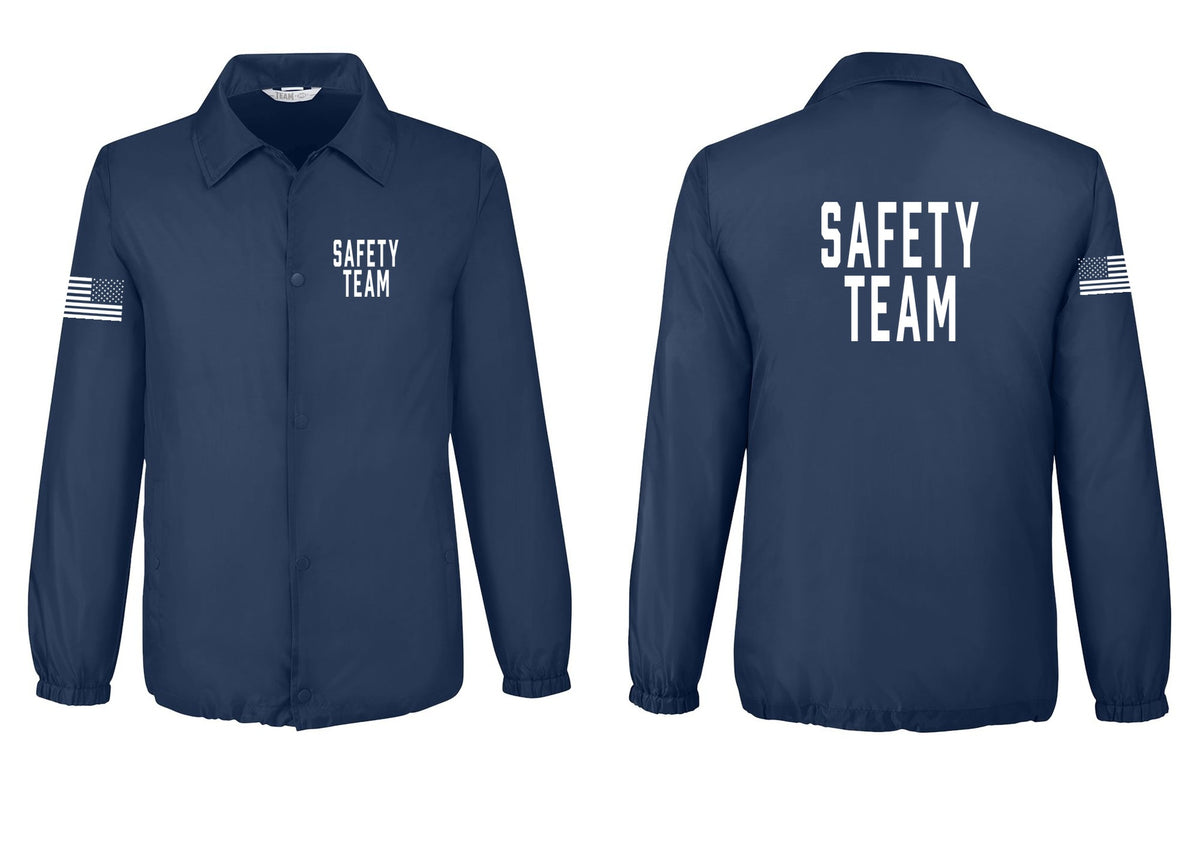 NYC Factory Safety Team Snap-Front Coaches Jacket (Classic) - Chest + Back + US Flag Sleeve - Sport Dark Navy
