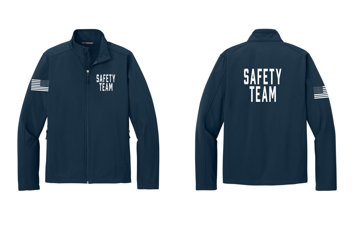 NYC Factory Safety Team Soft Shell Jacket (Classic) - Chest + Back + US Flag Sleeve - Dress Blue Navy