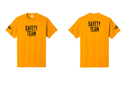 NYC Factory Safety Team T-Shirt for Events, Venues & Volunteers (Classic) - Front + Back + US Flag Sleeve - Gold