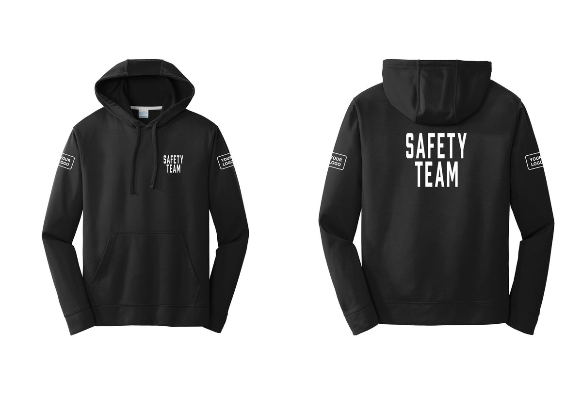 NYC Factory Custom Logo Safety Team Performance Hooded Fleece Pullover Sweatshirt (Classic) - Chest + Back + Your Logo Sleeves - Black