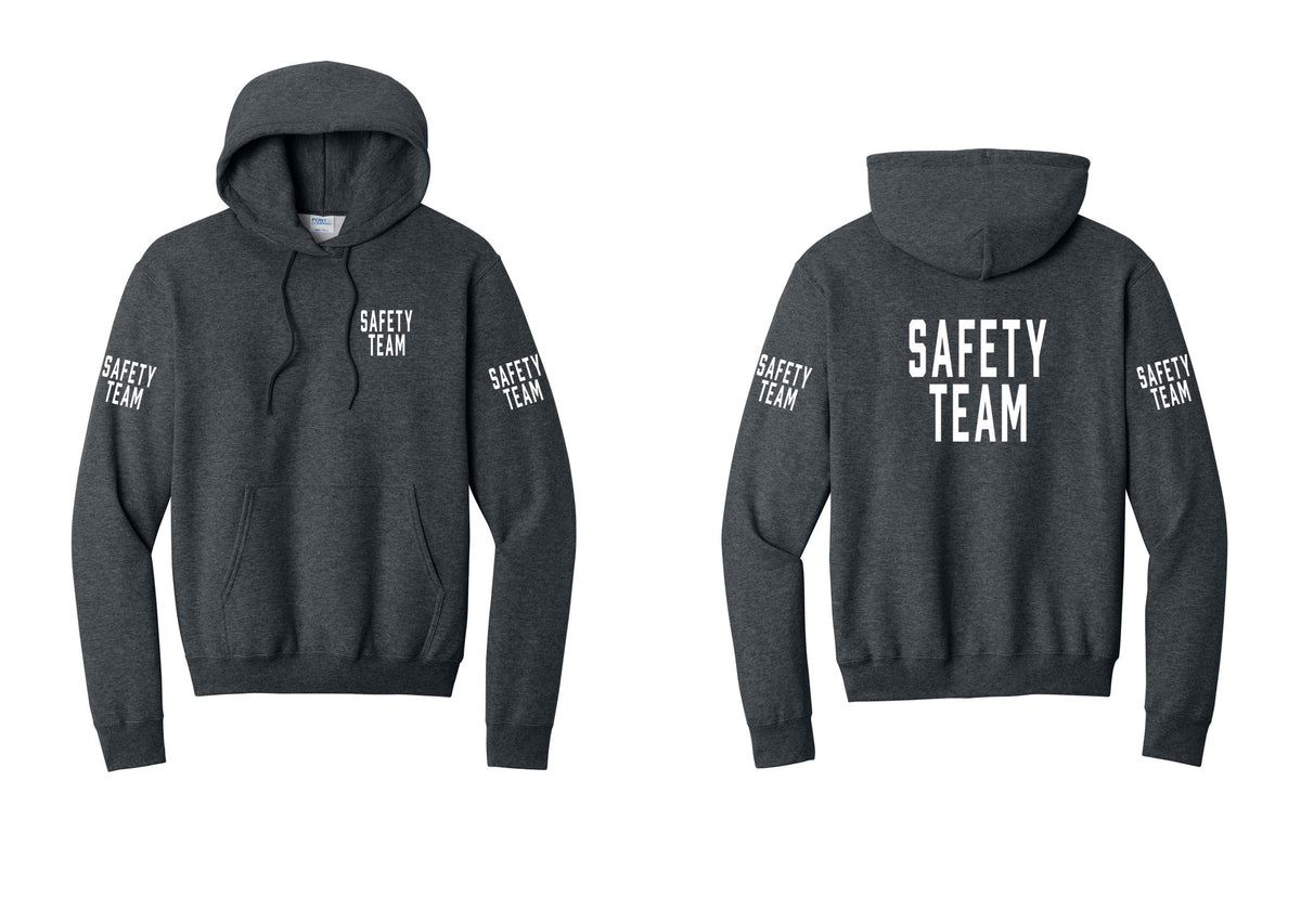 NYC Factory Safety Team Cotton Fleece Pullover Hoodie (Classic) - Chest + Back + Safety Team Sleeves - Dark Heather Grey