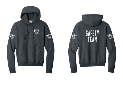 NYC Factory Safety Team Cotton Fleece Pullover Hoodie (Classic) - Chest + Back + Safety Team Sleeves - Dark Heather Grey