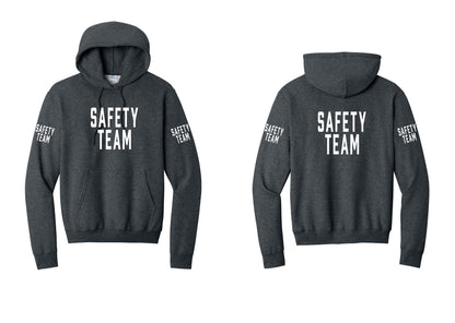NYC Factory Safety Team Cotton Fleece Pullover Hoodie (Classic) - Front + Back + Safety Team Sleeves - Dark Heather Grey