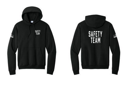 NYC Factory Safety Team Cotton Fleece Pullover Hoodie (Classic) - Chest + Back + US Flag Sleeve - Black