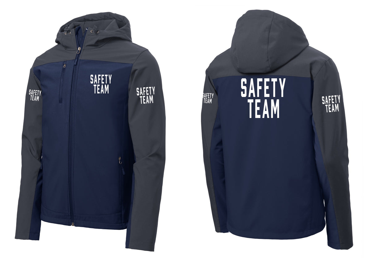 NYC Factory Safety Team Hooded Soft Shell Jacket (Classic) - Chest + Back + Safety Team Sleeves - Dress Blue Navy / Battleship Grey