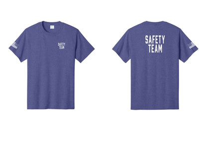 NYC Factory Safety Team T-Shirt for Events, Venues & Volunteers (Classic) - Chest + Back + US Flag Sleeve - Heather Purple