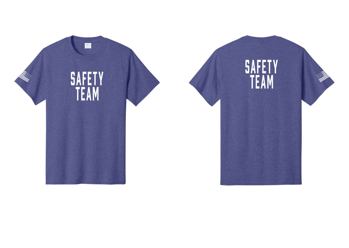 NYC Factory Safety Team T-Shirt for Events, Venues & Volunteers (Classic) - Front + Back + US Flag Sleeve - Heather Purple
