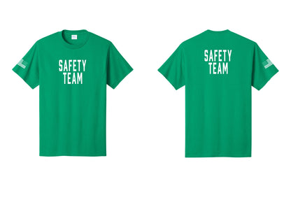 NYC Factory Safety Team T-Shirt for Events, Venues & Volunteers (Classic) - Front + Back + US Flag Sleeve - Kelly
