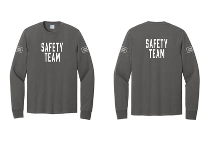NYC Factory Custom Logo Safety Team Cotton Long Sleeve T-Shirt (Classic) - Front + Back + Your Logo Sleeves - Charcoal