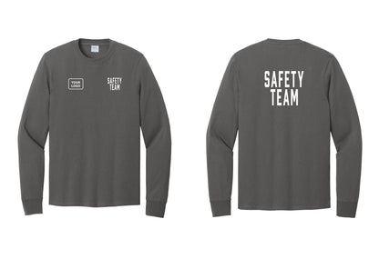 NYC Factory Custom Logo Safety Team Cotton Long Sleeve T-Shirt (Classic) - SAFETY TEAM + Your Logo + Back - Charcoal