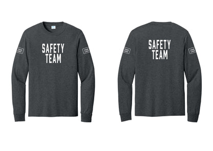 NYC Factory Custom Logo Safety Team Cotton Long Sleeve T-Shirt (Classic) - Front + Back + Your Logo Sleeves - Dark Heather Grey