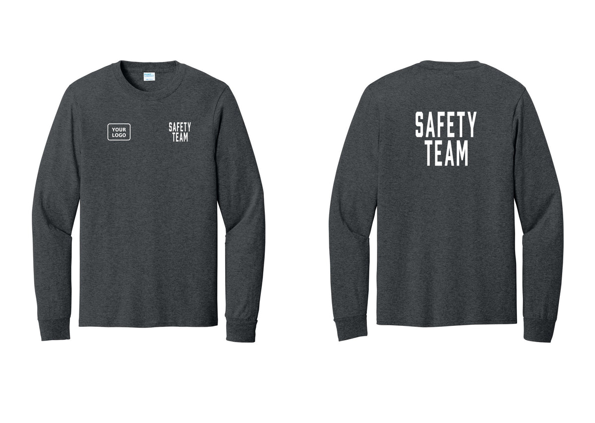 NYC Factory Custom Logo Safety Team Cotton Long Sleeve T-Shirt (Classic) - SAFETY TEAM + Your Logo + Back - Dark Heather Grey