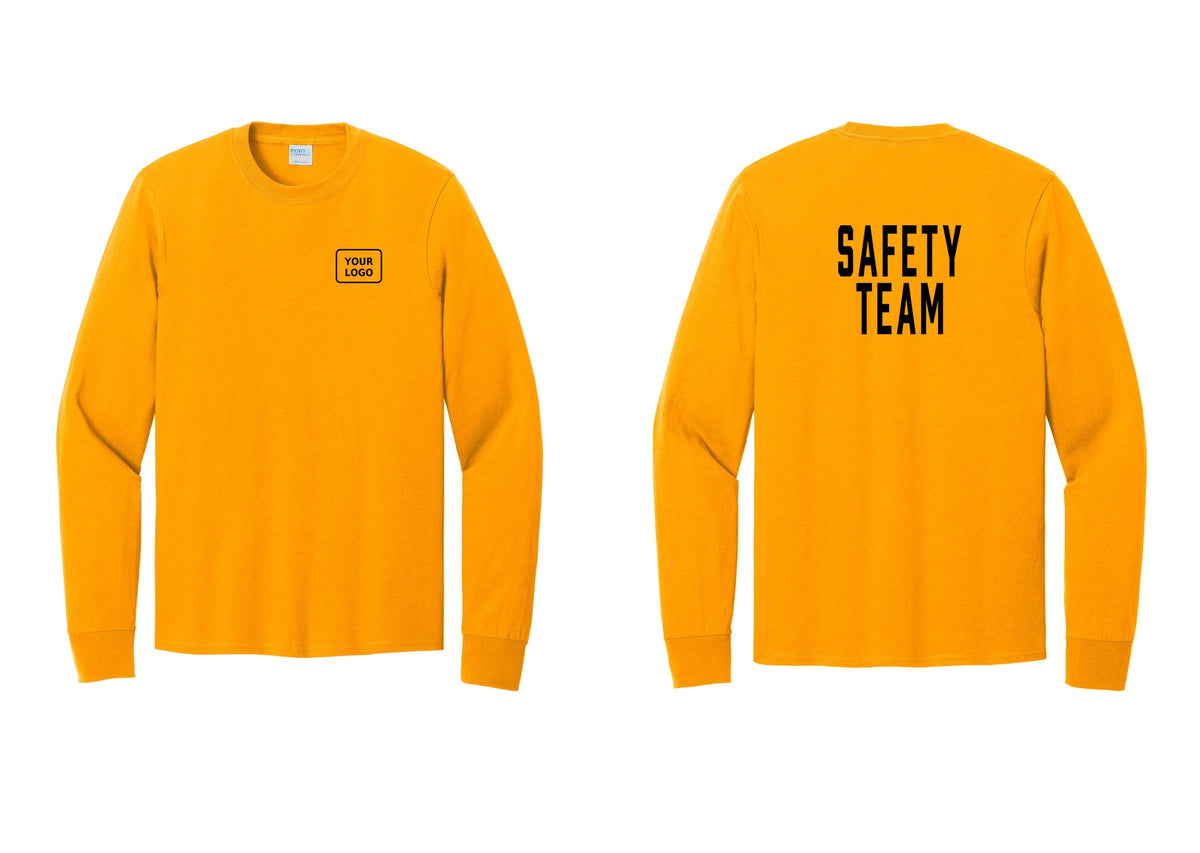 NYC Factory Custom Logo Safety Team Cotton Long Sleeve T-Shirt (Classic) - Your Logo + Back - Gold