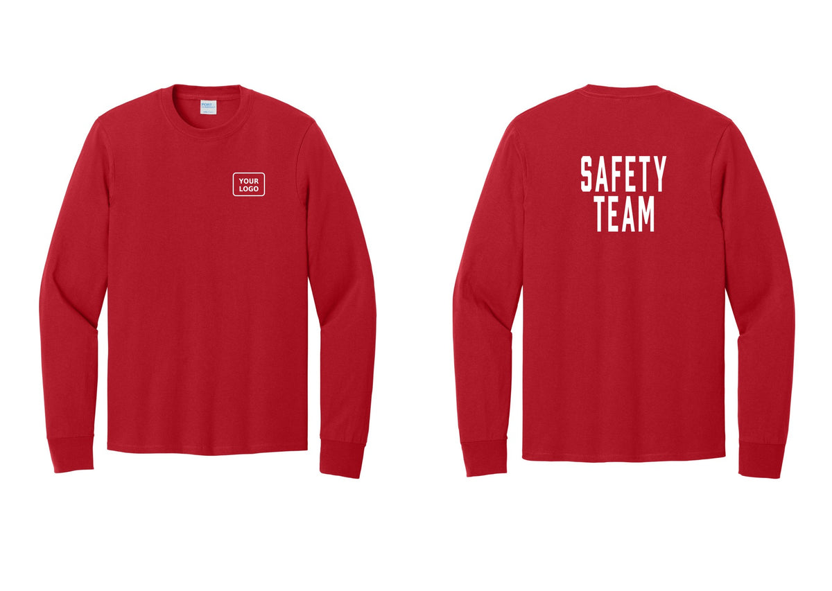 NYC Factory Custom Logo Safety Team Cotton Long Sleeve T-Shirt (Classic) - Your Logo + Back - Red