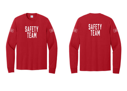 NYC Factory Custom Logo Safety Team Cotton Long Sleeve T-Shirt (Classic) - Front + Back + Your Logo Sleeves - Red