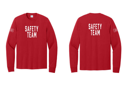 NYC Factory Custom Logo Safety Team Cotton Long Sleeve T-Shirt (Classic) - Front + Back + Your Logo Sleeve - Red